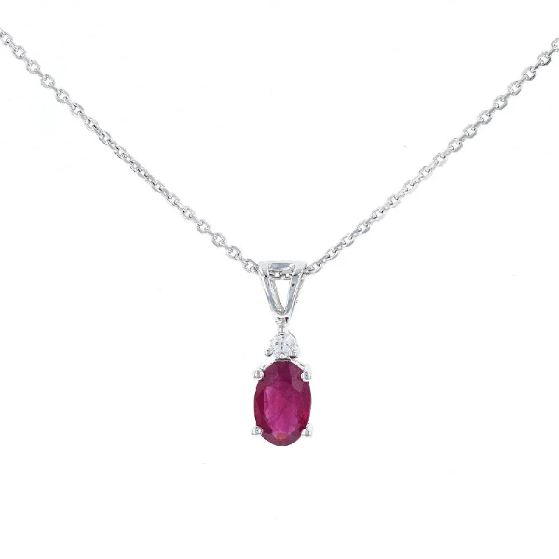 Custom Cross Pendant Necklaces -Petite Oval Ruby & Diamond Pendant