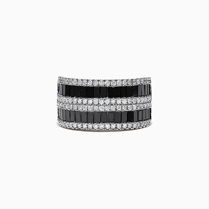 Wedding rings for bridesmaids-14K White Gold Black and White Diamond Ring, 2.48 TCW