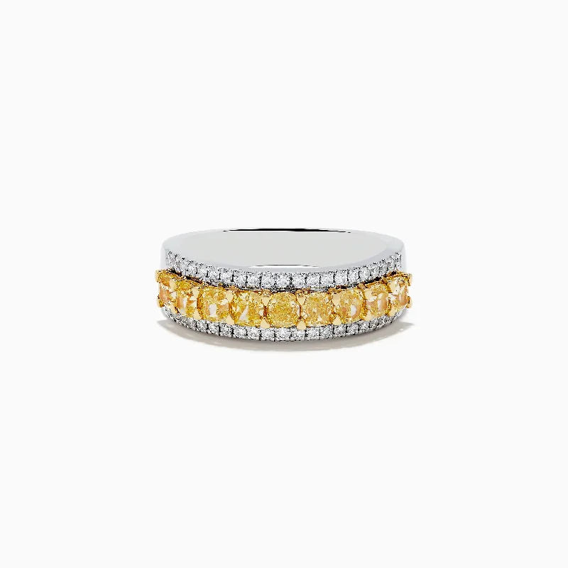 Custom rings for men with unique gemstones-Canare 18k Two Tone Gold Cushion Cut Yellow Diamond Band 1.70 TCW