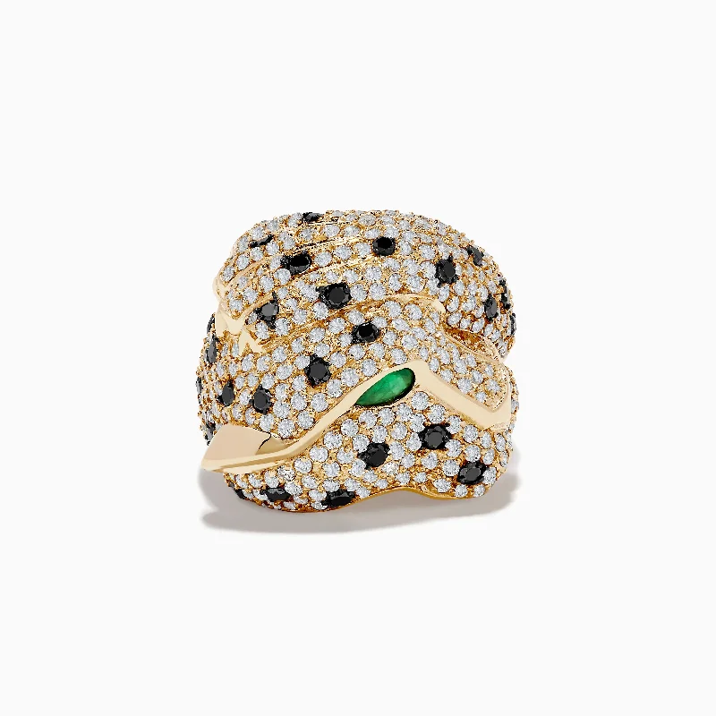 Custom promise rings with diamonds-Signature 14K Yellow Gold Emerald, Black and White Diamond Ring