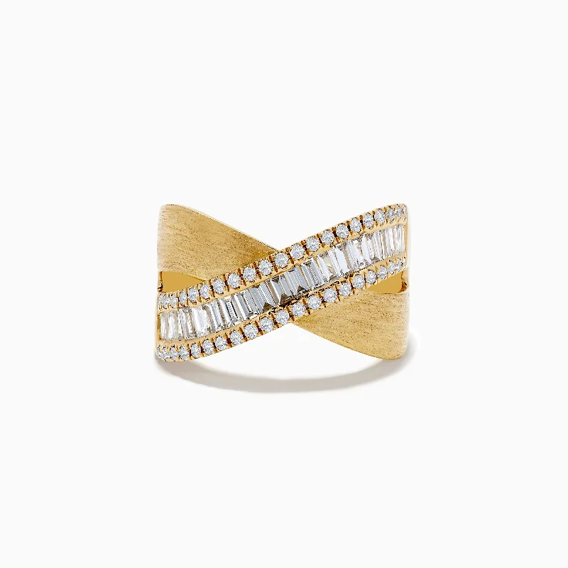 Wedding rings with diamonds-D'Oro 14K Brushed Yellow Gold Diamond Crossover Ring