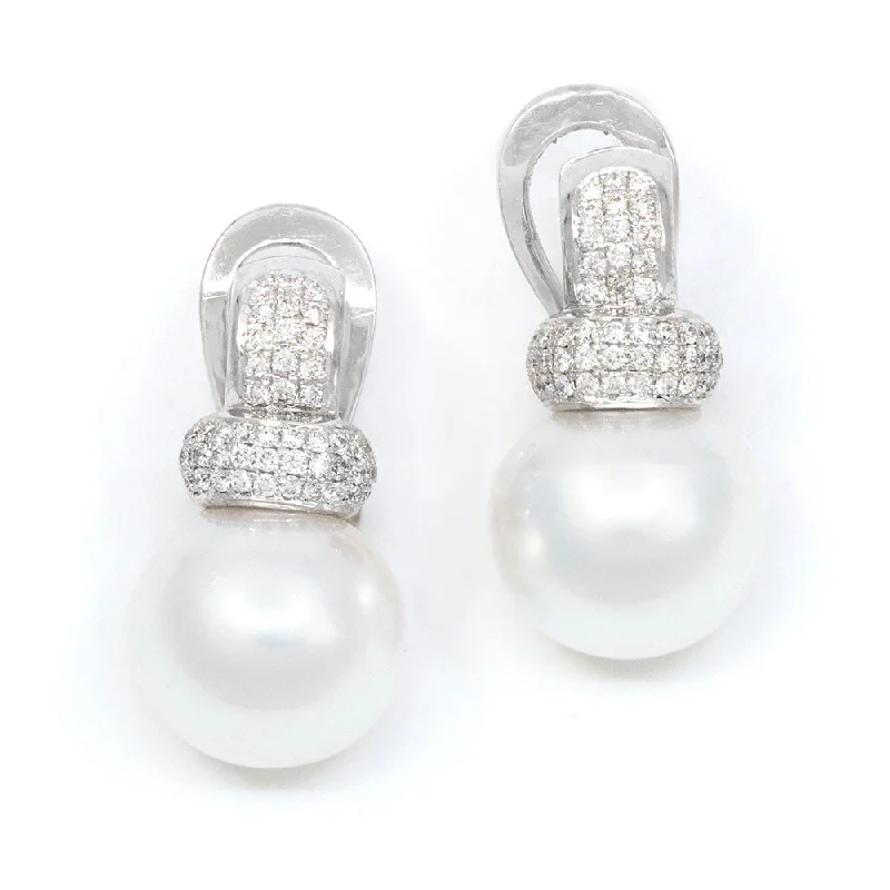 Crystal Drop Earrings For Women-South Sea Pearl Earrings with Diamonds