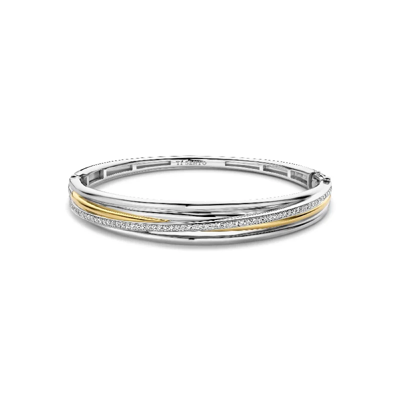 Cute Bangles For Girls-Ti Sento Gold Silver Cubic Zirconia 4 Band Bangle