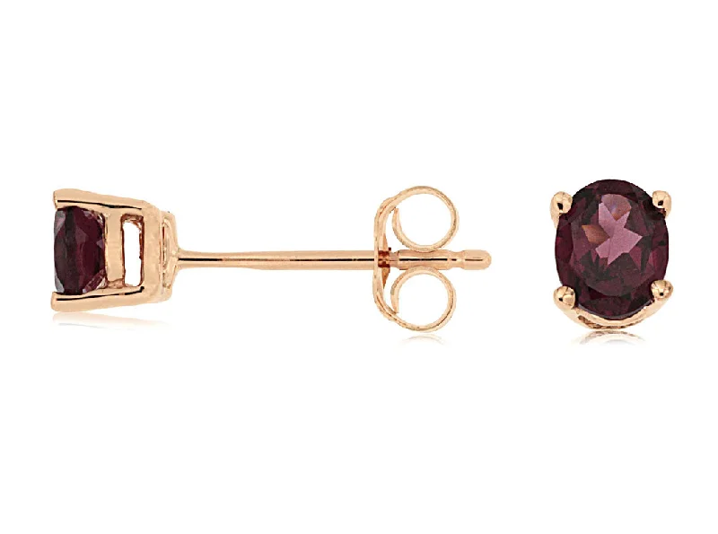 Clear Diamond Earrings-14k Rose Gold Rhodolite Garnet Stud Earrings PE3342L-GAR