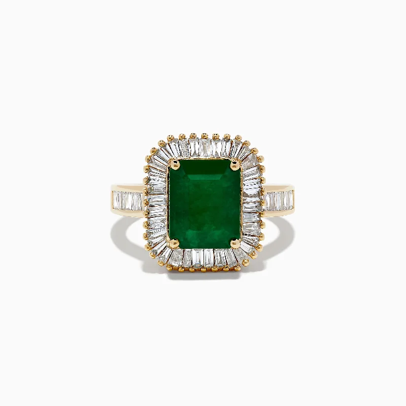 Vintage rings for engagements-Brasilica 14K Yellow Gold Emerald and Diamond Ring