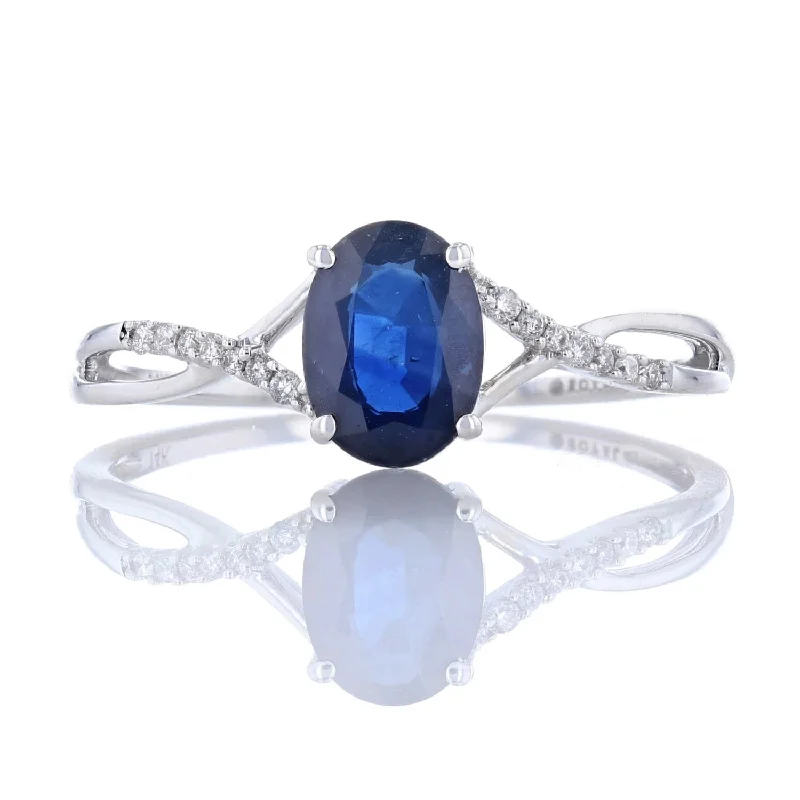 Simple silver rings-Oval Sapphire & Diamond Twist Ring