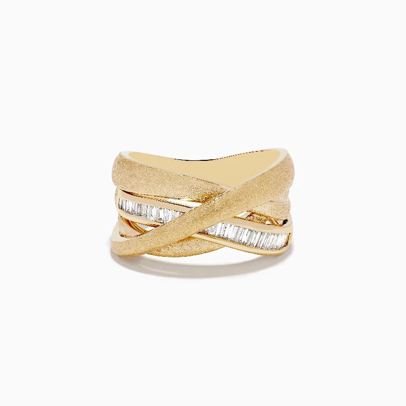 Custom sterling silver rings-D'Oro 14K Brushed Yellow Gold Diamond Crossover Ring 0.39 TCW