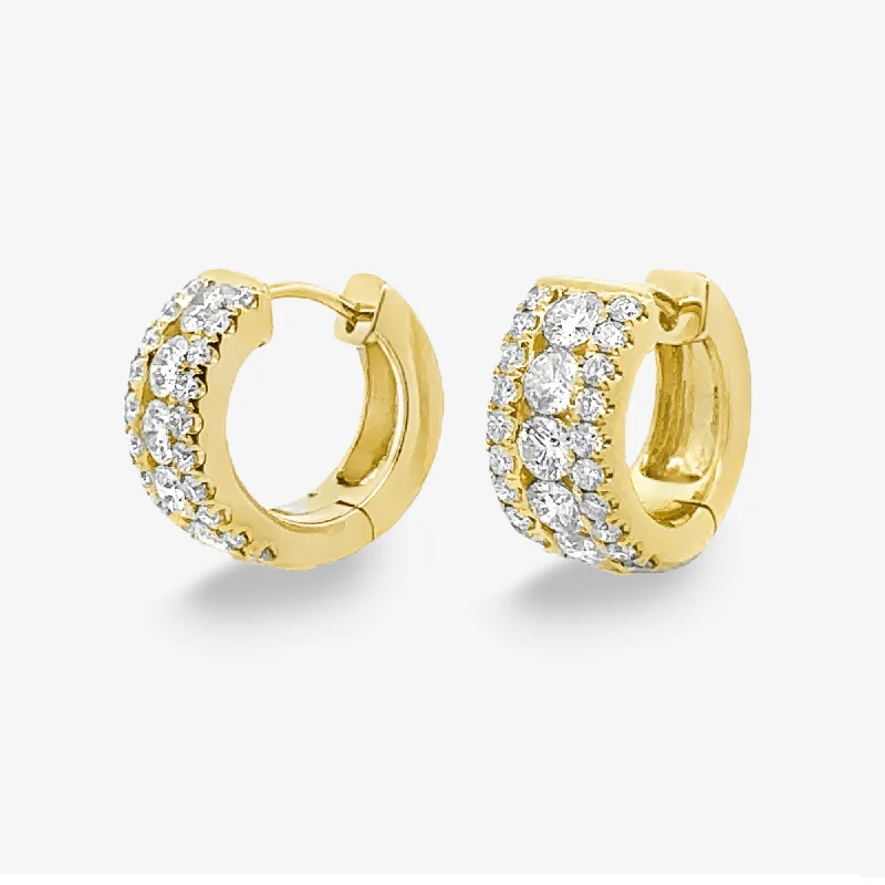 Earrings For Girls-Triple Row Diamond Huggie Earrings