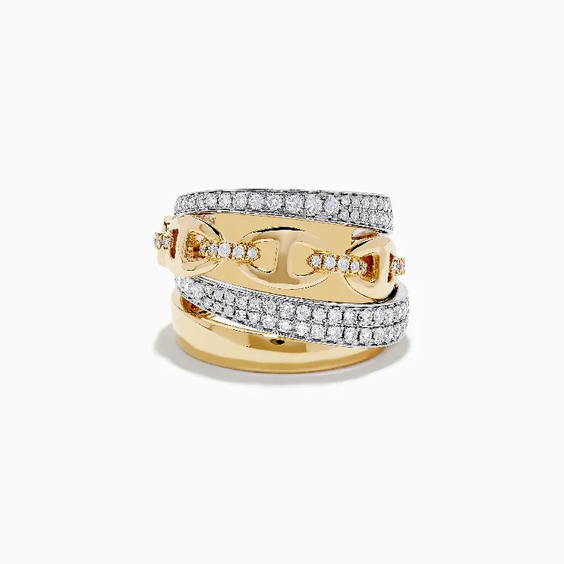 Matching wedding rings-Duo 14K 2-Tone Gold Anchor Chain Diamond Ring