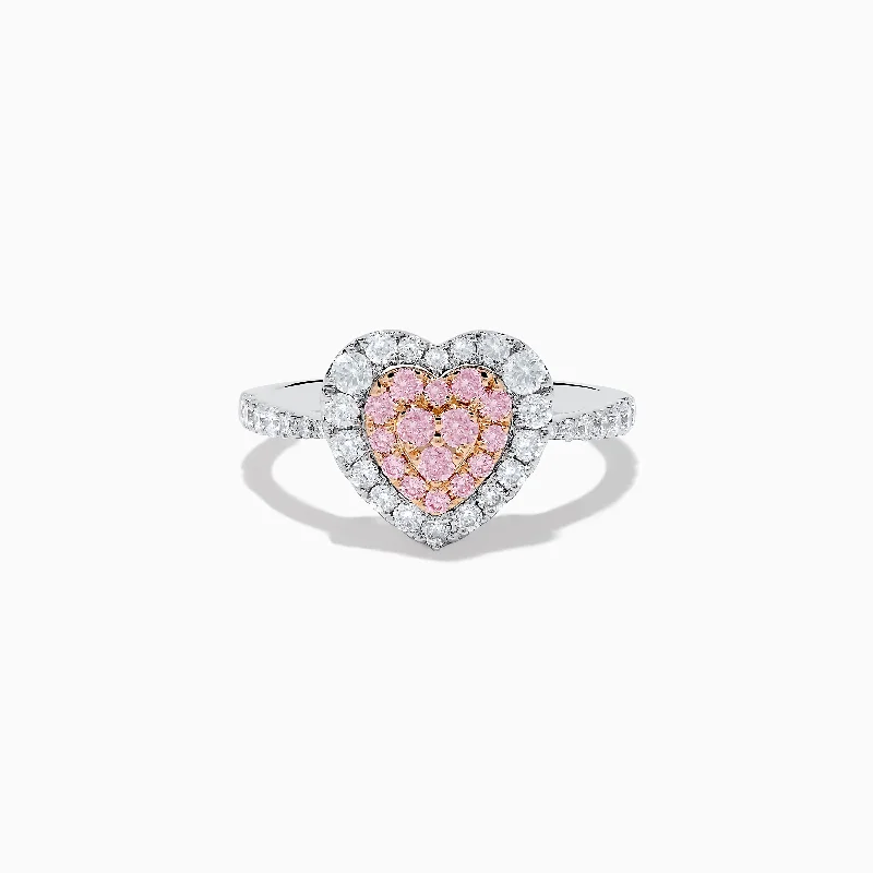 Large statement rings-Novelty 18K Two Tone Gold Pink and White Diamond Heart Ring