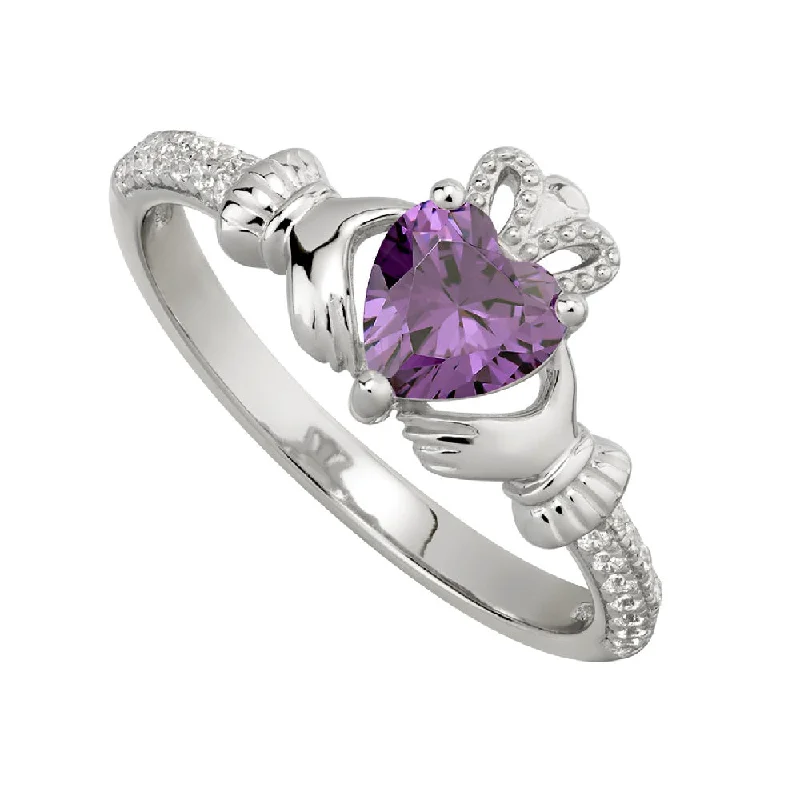 Unique rings for women-February Birthstone Claddagh Ring