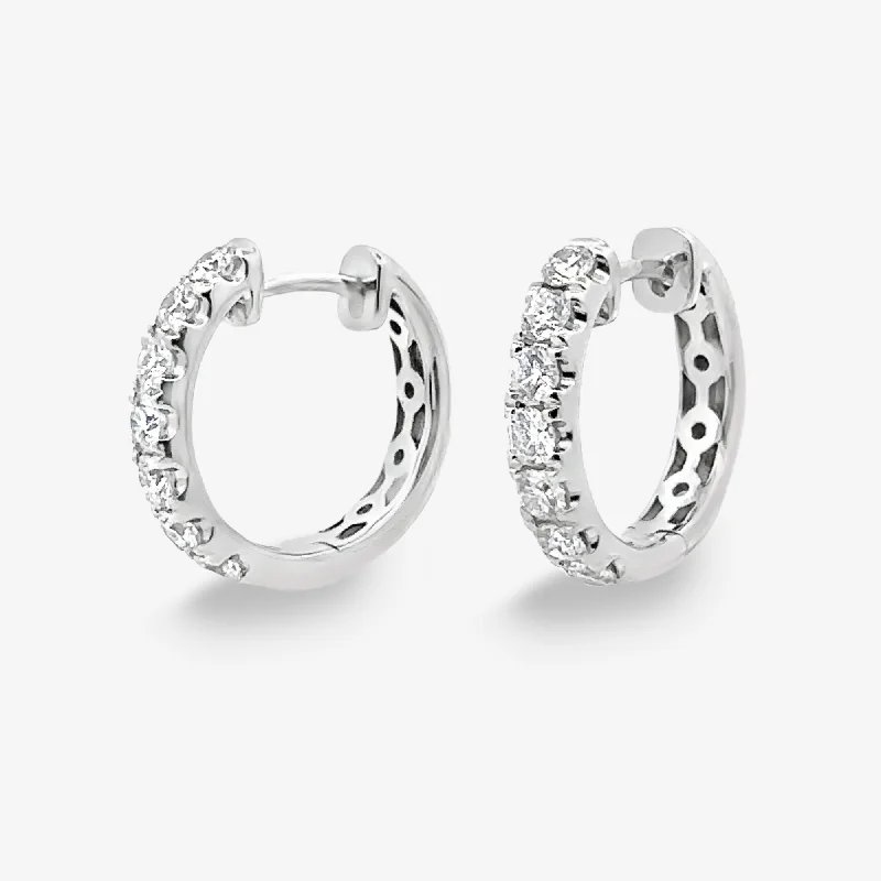 Gold Stud Earrings-14 Prong Set 0.90CT Diamond Huggie Earrings