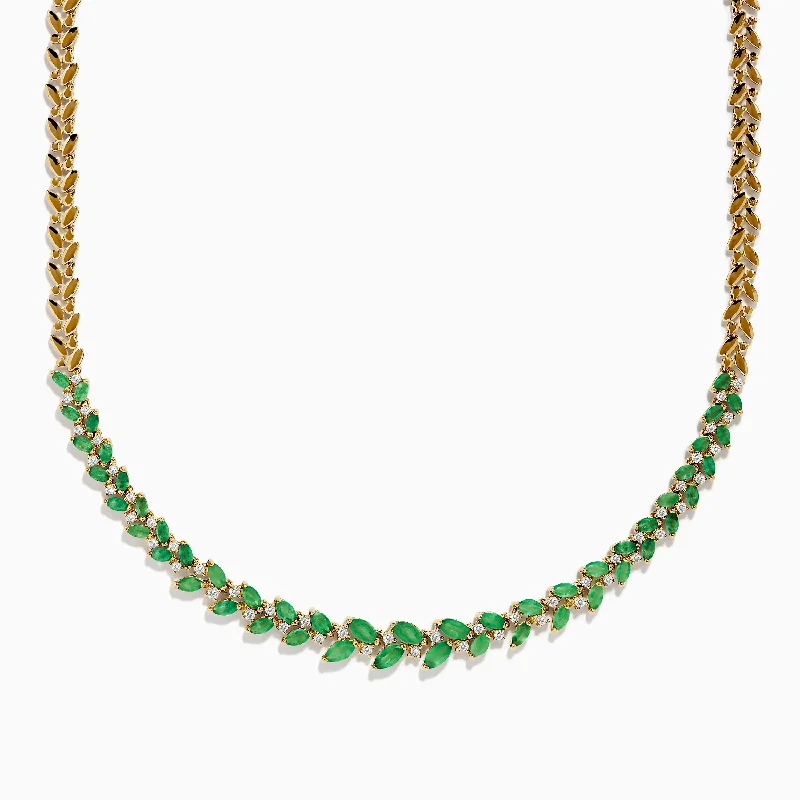 Custom Stamped Necklaces -Brasillica 14K Yellow Gold Emerald and Diamond Necklace