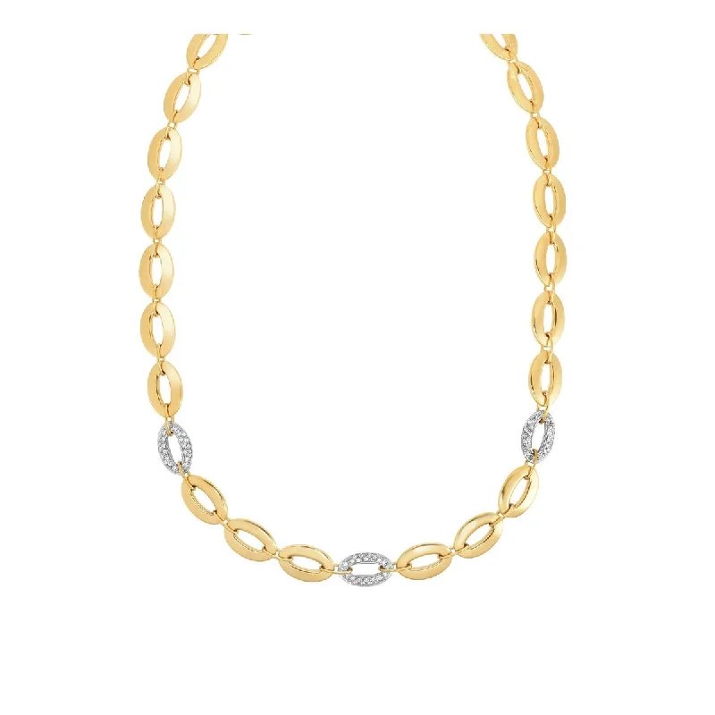 Diamond Necklaces -14kt 17" Yellow Gold Shiny Yellow Oval+.36ct Diamond Oval Link Necklace with Lobster Clasp NCK1625-17