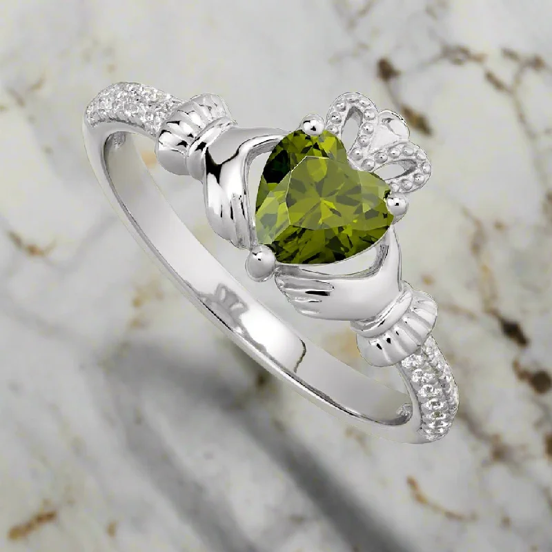 Simple platinum rings-August Claddagh Birthstone Ring