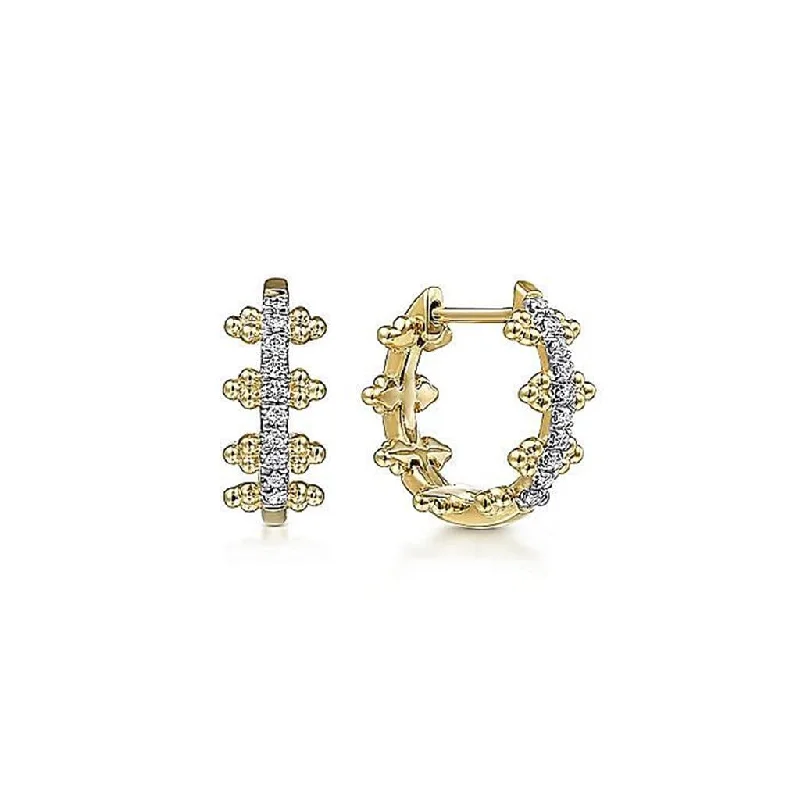 Bridal Dangle Earrings-Gabriel & Co. 14k Yellow Gold Beaded Pave Diamond Huggie Hoop Earrings