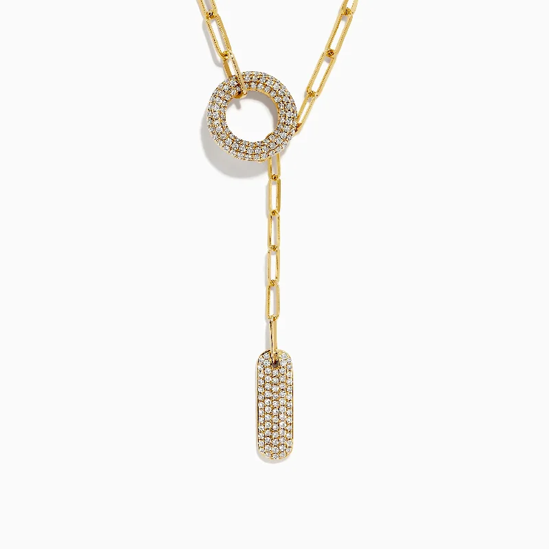 Circular Necklaces -D'Oro 14k Yellow Gold Paperclip Chain Diamond Necklace