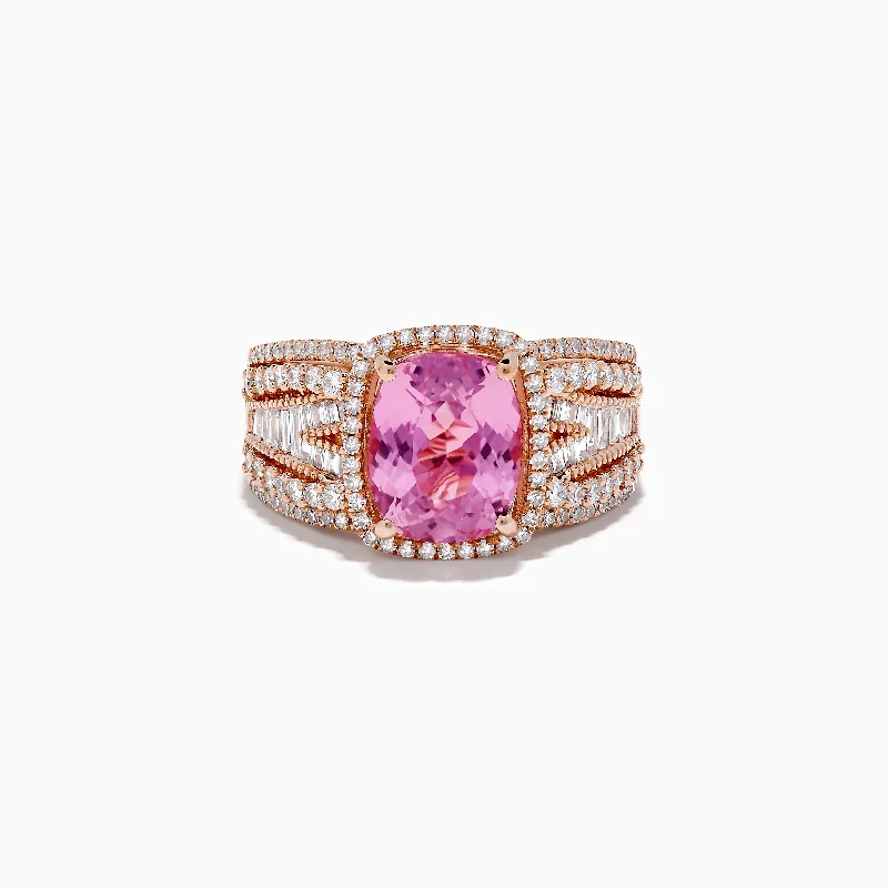 Classic engagement rings-14K Rose Gold Kunzite and Diamond Ring