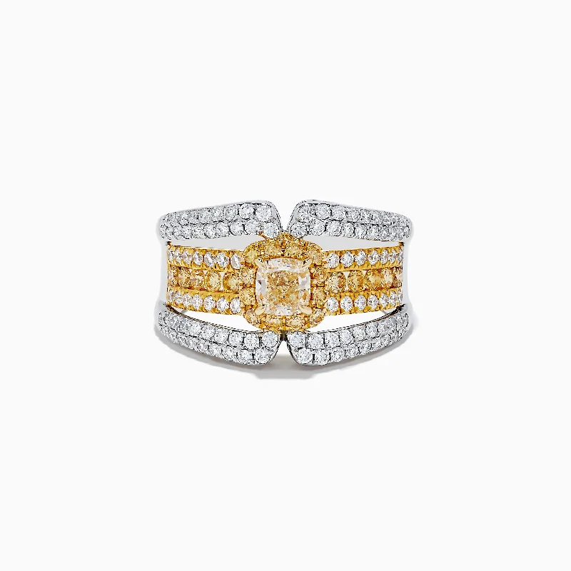 Unique rings for women-14K Two Tone Gold Yellow Diamond Statement Ring 1.71 TCW