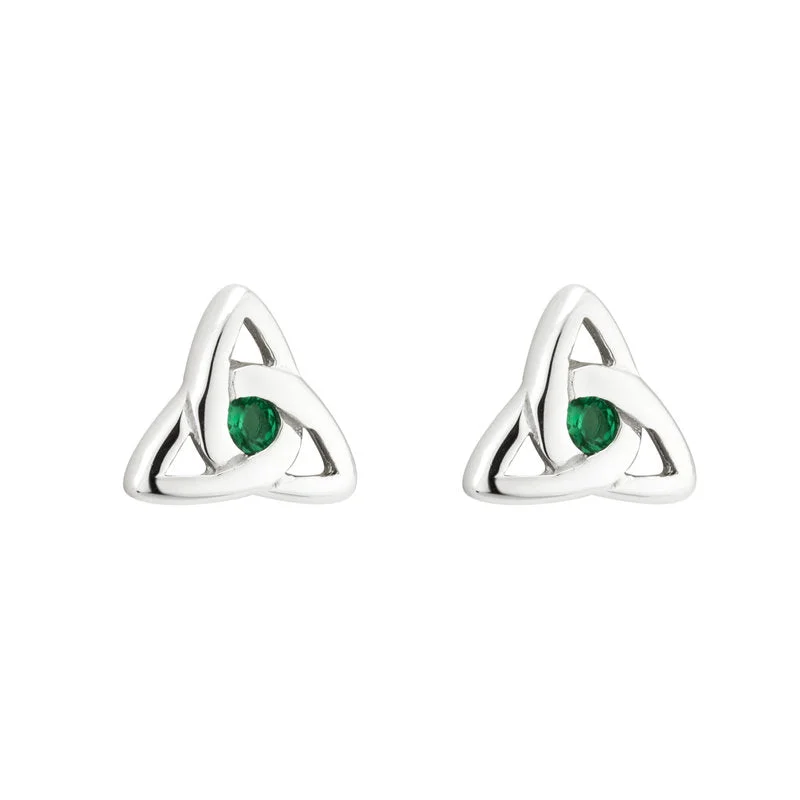 Unique Earrings-Sterling Silver Green Crystal Trinity Knot Stud Earrings