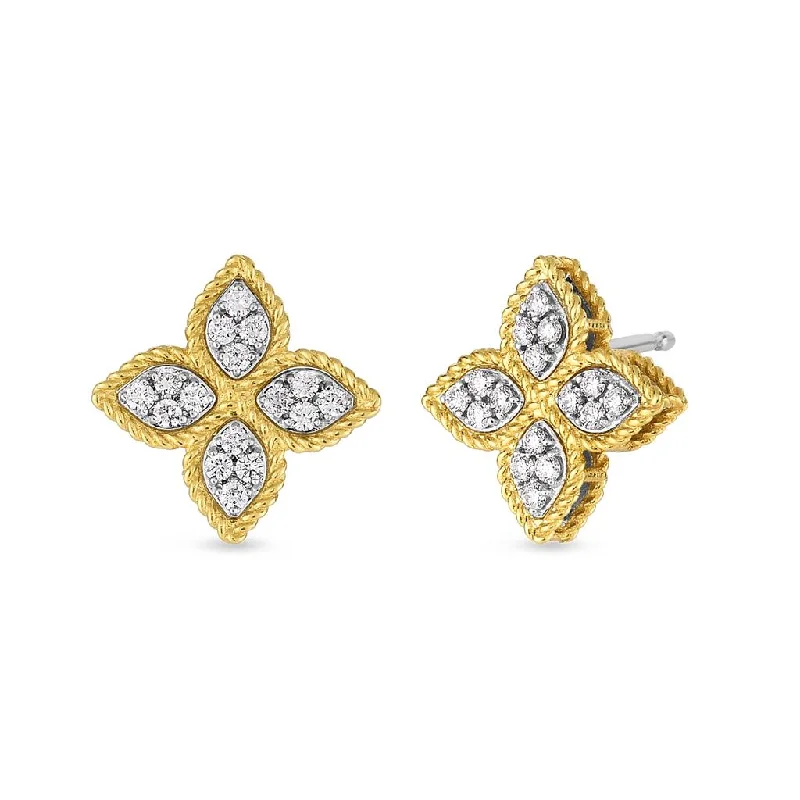 Pear Shaped Earrings-Roberto Coin 18K Yellow Gold Diamond Medium Princess Flower Earrings