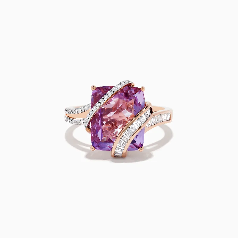 Fashion rings for special occasions with rubies-14K Rose Gold Pink Amethyst and Diamond Ring