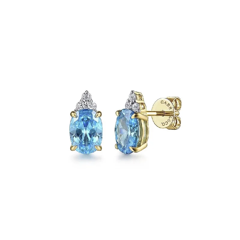 Stainless Steel Hoop Earrings-Gabriel & Co 14k Yellow Gold Swiss Blue Topaz and Diamond Stud Earrings