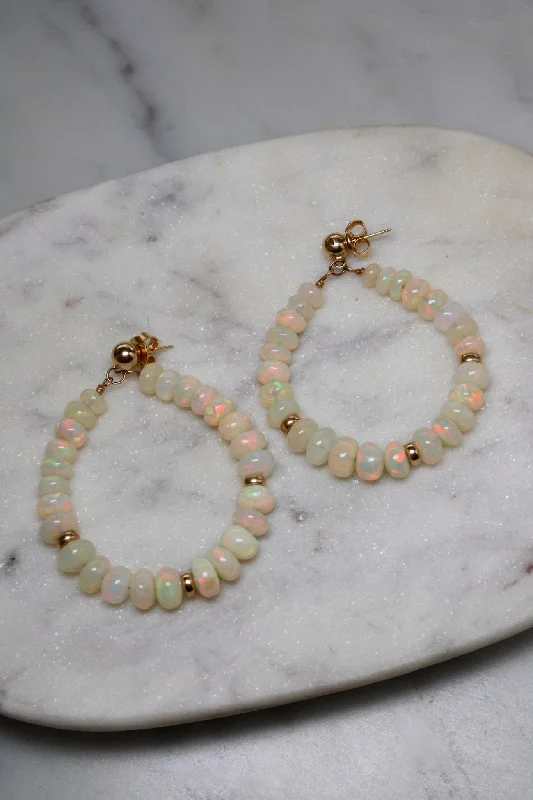 Large Hoop Earrings For Men-14k Welo Opal Earrings