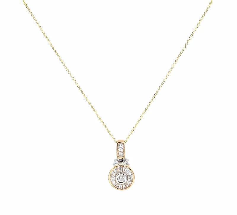 Simple Pendant Necklaces -0.75ctw Round and Baguette Diamond Pendant Necklace in 14K