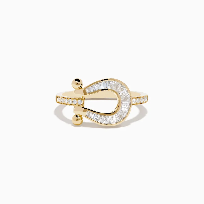 Fashion rings with unique gemstone settings-Novelty 14K Yellow Gold Diamond Horseshoe Ring