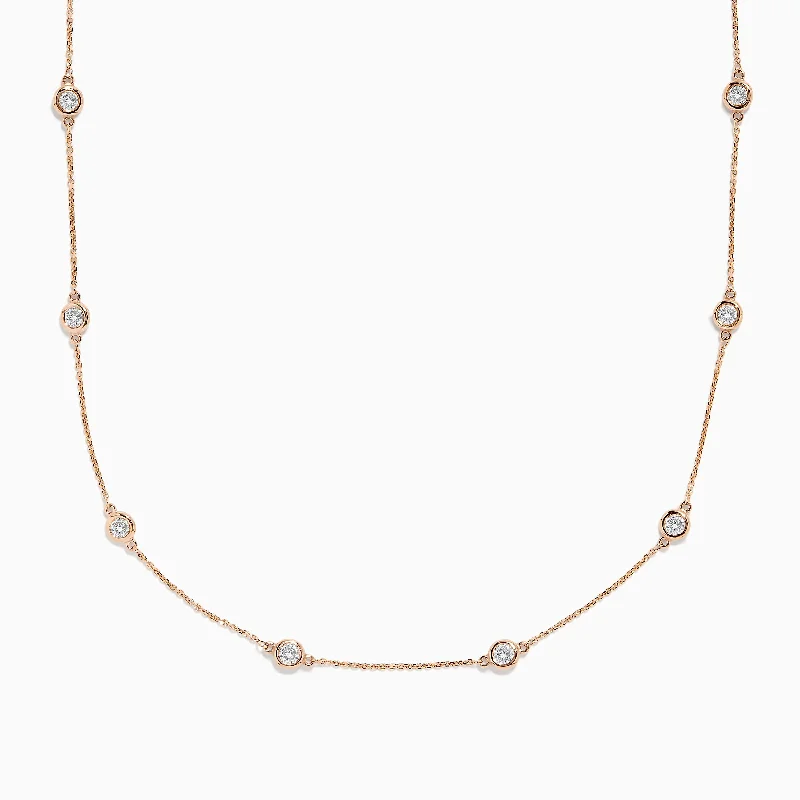 Diamond-Paved Necklaces -Pave Rose 14K Rose Gold Diamond Station Necklace 1.50 TCW