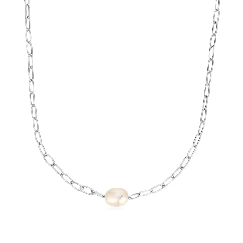 Anniversary Gift Necklaces -SILVER PEARL SPARKLE CHUNKY CH