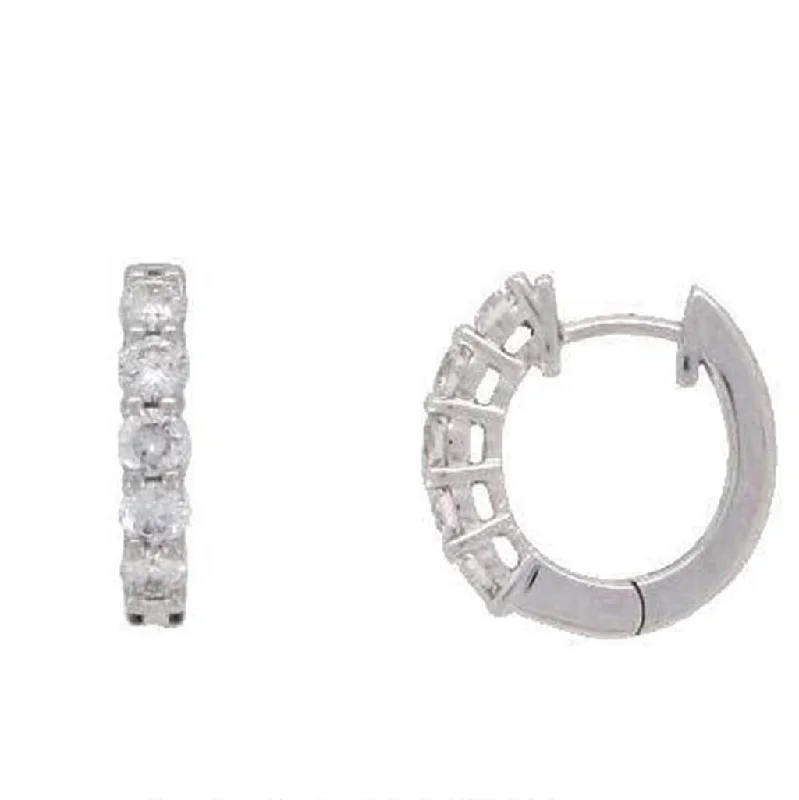 Pink Drop Earrings-14k White Gold Diamond Huggie Hoop Earrings - .80cttw