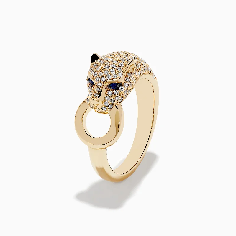 Vintage wedding rings for men-Signature 14K Yellow Gold Sapphire and Diamond Panther Ring