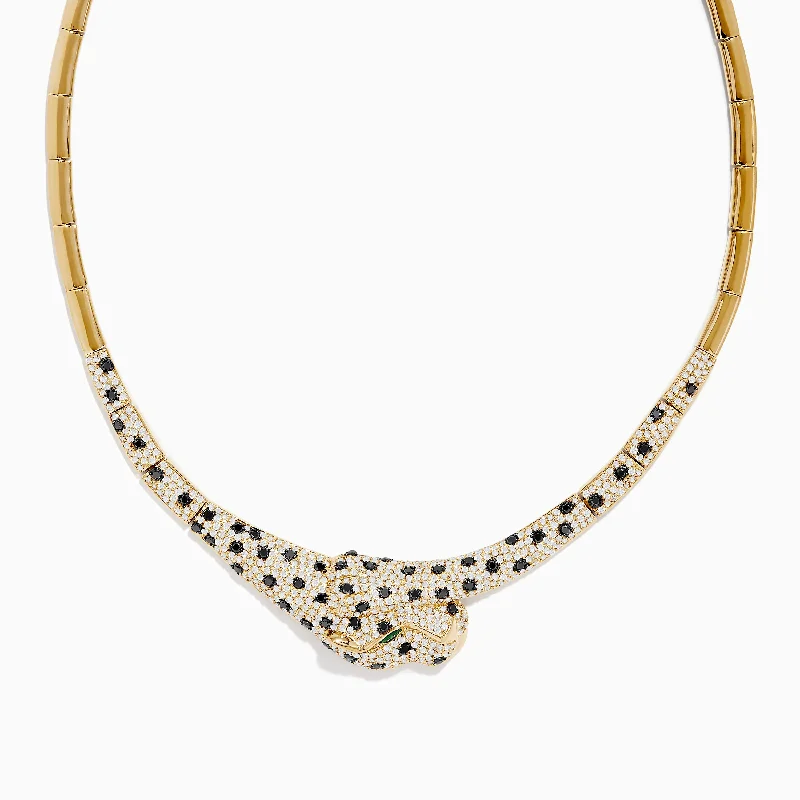 Gold Necklaces -Signature 14K Yellow Gold Emerald, Black and White Diamond Necklace