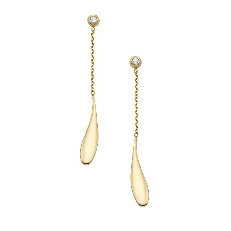 Silver Earrings With Diamond-14K Yellow Gold .05CT Diamond Gocce Drop Earrings ER10435