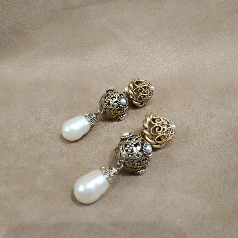 Heart-Shaped Drop Earrings-Butler and Wilson pearl statement earrings