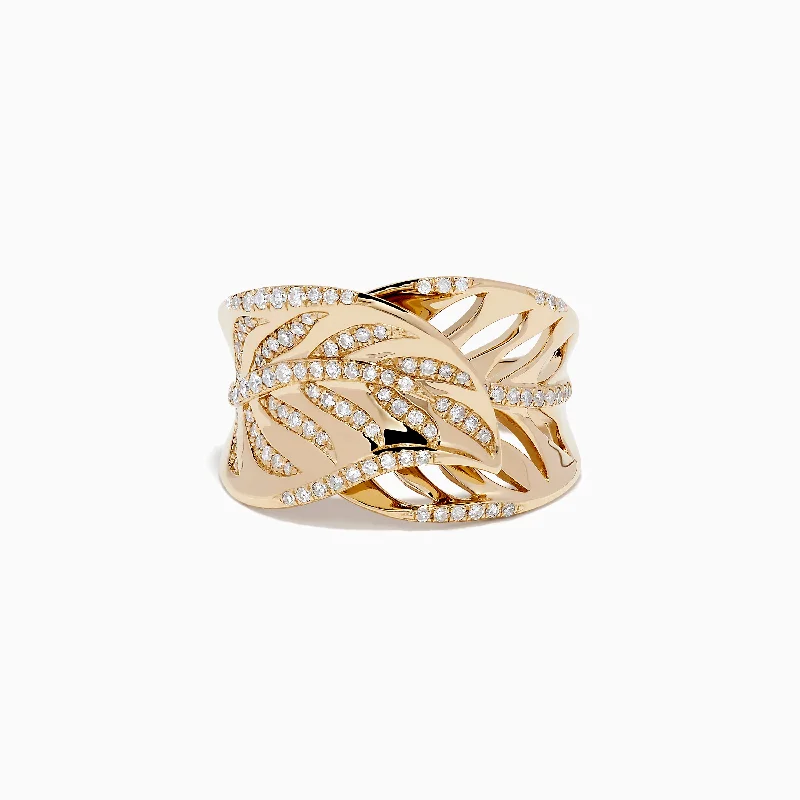 Simple gold rings-D'Oro 14K Yellow Gold Diamond Leaf Ring