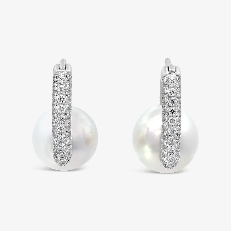 Designer Drop Earrings-Pearl & Diamond Hoop Earrings