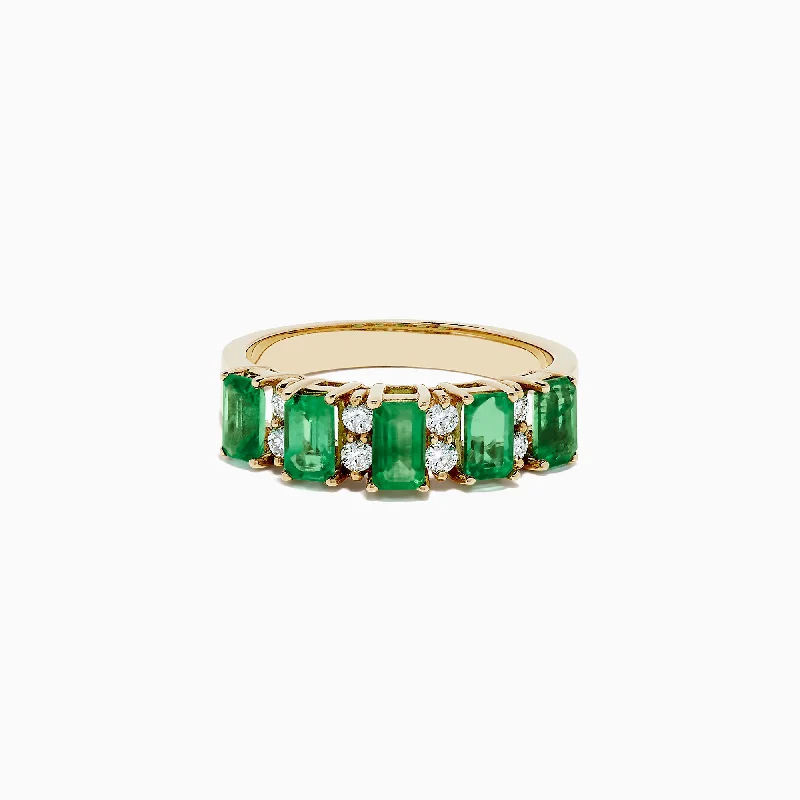 Wedding rings with rubies-14K Yellow Gold Emerald and Diamond Band, 1.53 TCW