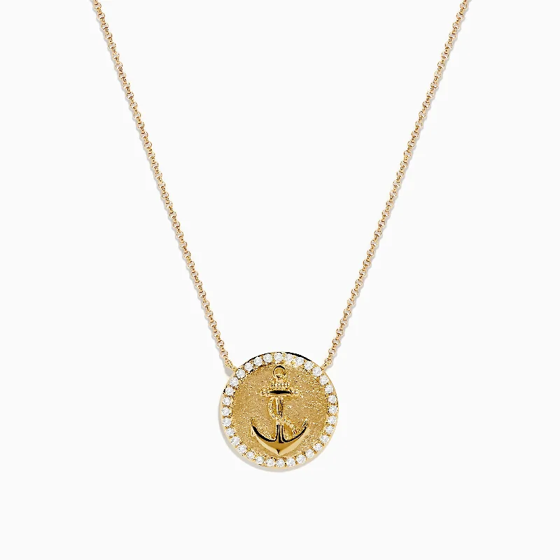 Elegant Gem Pendant Necklaces -Seaside 14K Yellow Gold Diamond Anchor Necklace