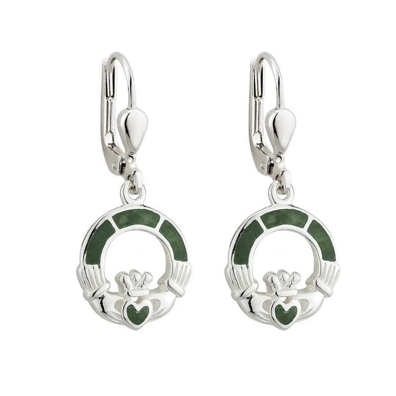 Drop Dangle Earrings-Connemara Marble Claddagh Drop Earrings