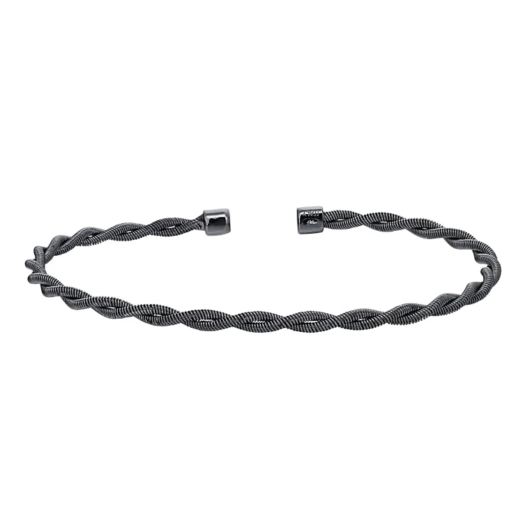 Men's Luxury Bracelets With Stones-Black Rhodium Finish Sterling Silver Thin Tightly Twisted Cable Cuff Bracelet