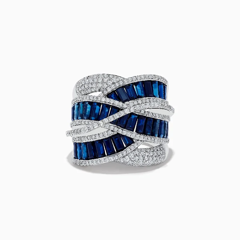 Elegant engagement rings with sapphires-Royale Bleu 14K White Gold Blue Sapphire and Diamond Cross Over Ring