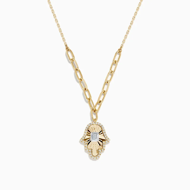 Newborn Necklaces -Novelty 14K Two-Tone Gold Diamond Hamsa Necklace