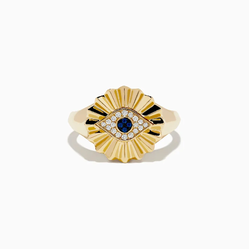 Rings for women-14K Yellow Gold Sapphire and Diamond Evil Eye Ring