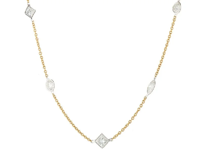 Personalized Anniversary Necklaces -5.0ctw Mixed Cut Diamond by the Yard Forty-One Stone Station Necklace in 18K