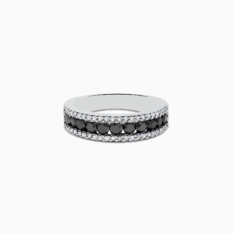 Unique engagement rings for men-14K White Gold Black and White Diamond Ring, 0.89 TCW