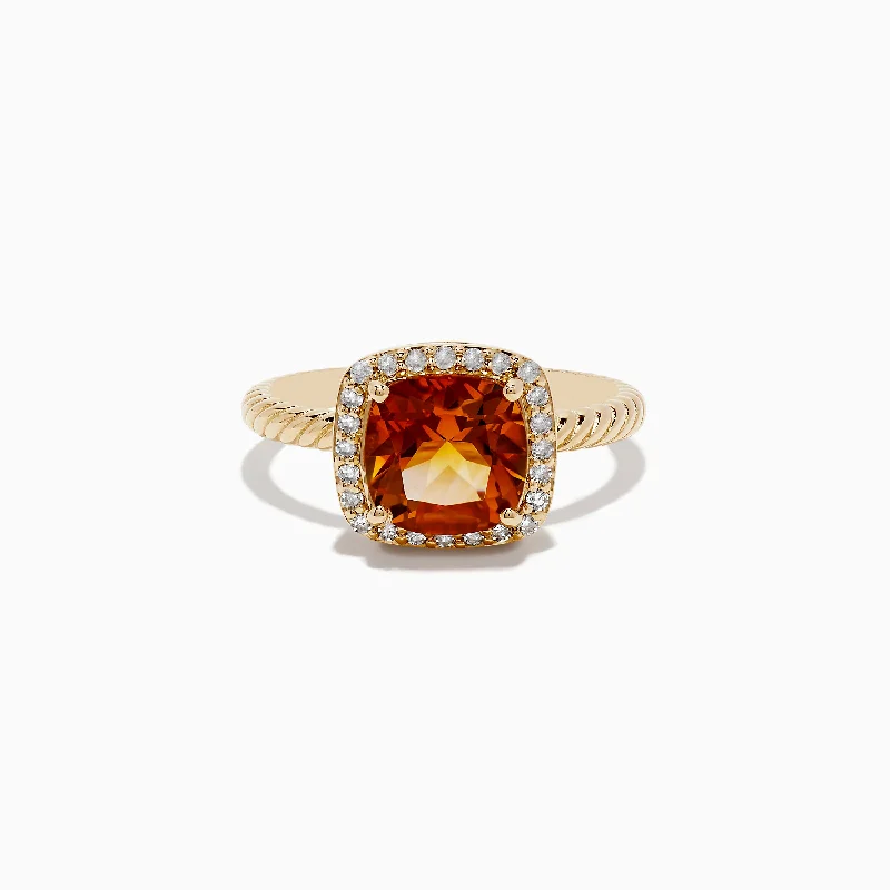 Stylish custom rings with rubies-14K Yellow Gold Citrine and Diamond Ring