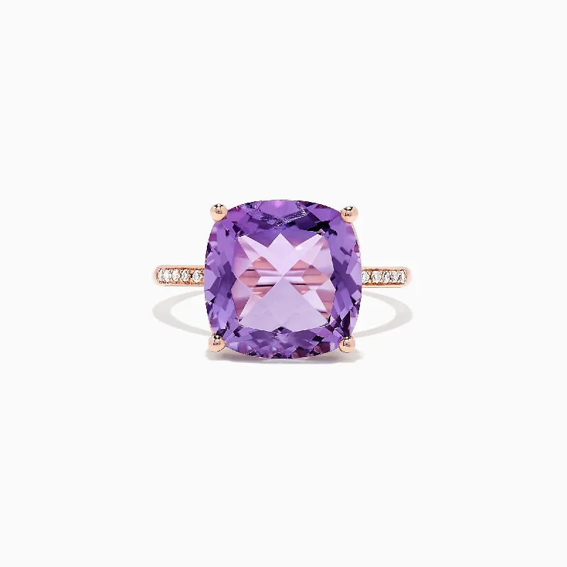 Simple engagement rings for men-14K Rose Gold Amethyst and Diamond Ring, 6.65 TCW